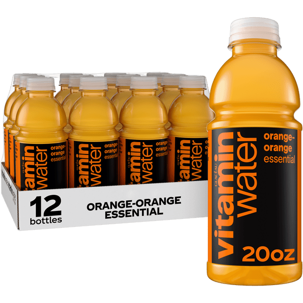 A 12 pack of 20 ounce vitaminwater essential, orange-orange