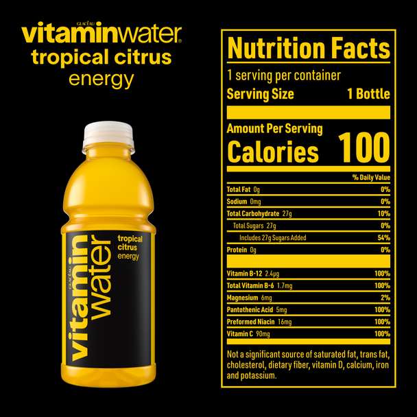 A nutrition label for 20 ounce vitaminwater tropical citrus