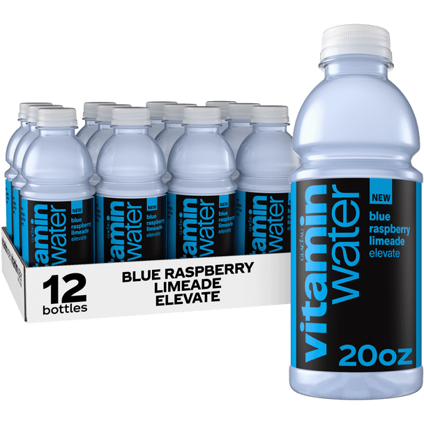 A 12 pack of 20 ounce vitaminwater elevate raspberry limeade 