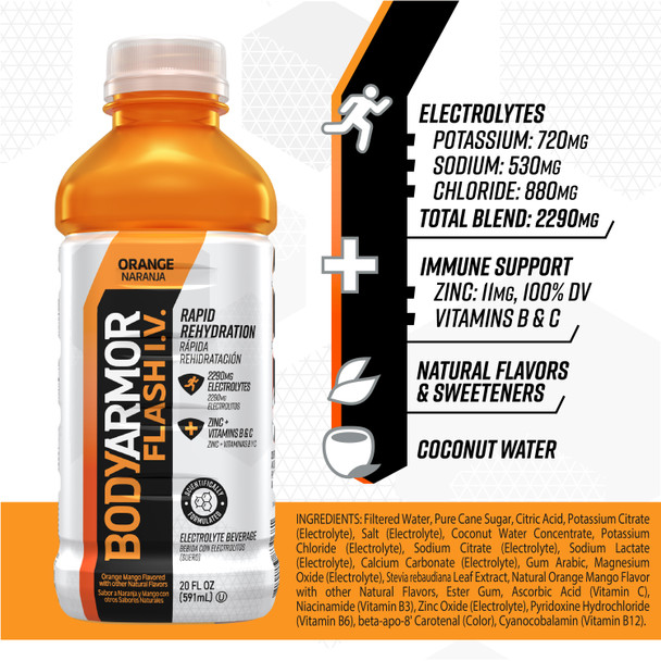 BODYARMOR FLASH I.V. Orange, 20 oz. Bottles 12 Pack