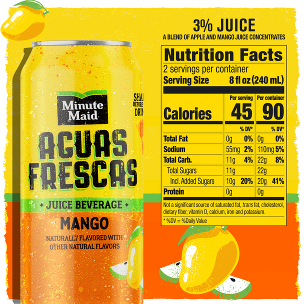 Minute Maid Aguas Frescas Mango Fruit Juice, 16 oz. Cans, 24 Pack