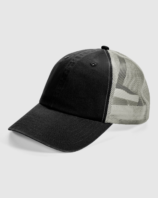 American Apparel® Washed Trucker Cap Front (Black/Grey)