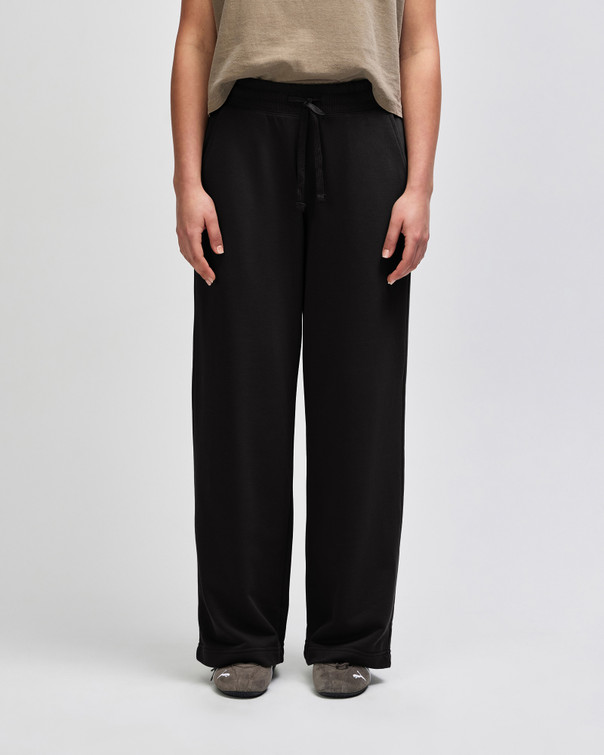 French Terry Women's Wide Leg Pants (Black)