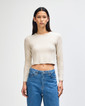 BR2107 Women's Long Sleeve Cropped T-Shirt Front (Bone)