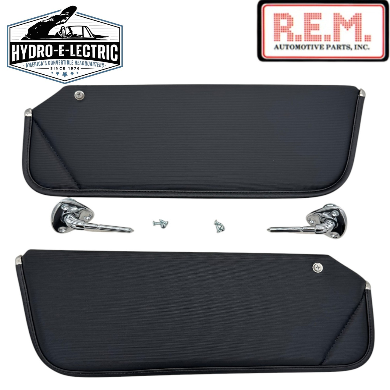 Sun Visor, Black Perforated Vinyl & Bracket Set, 1971-1973