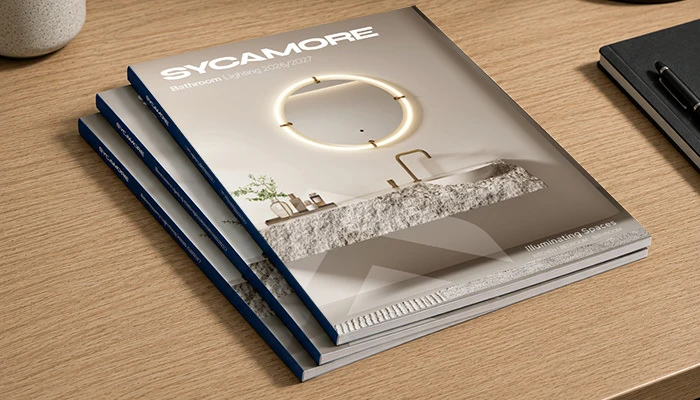 Sycamore Lighting 24V Kitchen and Bedroom Lighting Brochures on a table