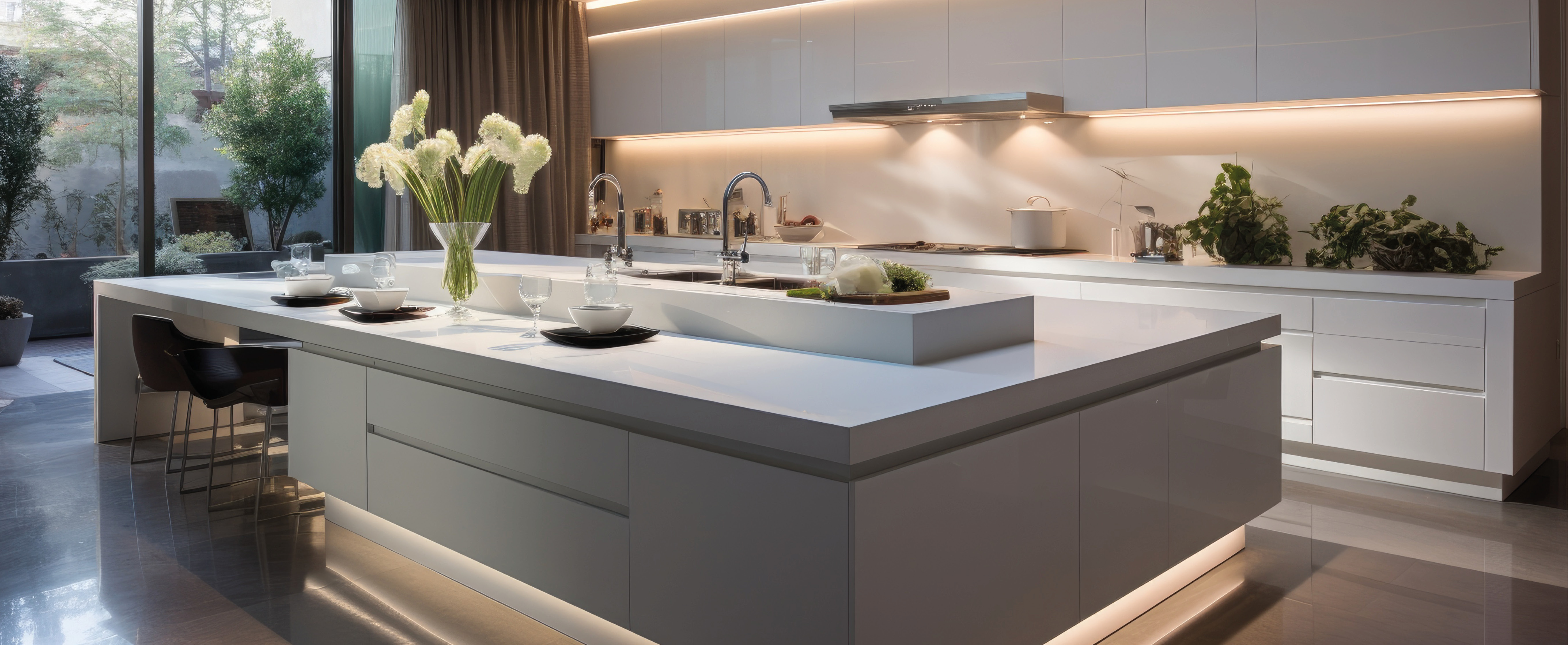contemporary kitchen illuminated by LED strip 