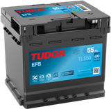 Vista frontal y superior de batería Tudor TL550