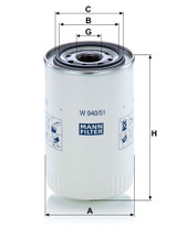 Filtro, sistema hidráulico operador MANN-FILTER W 940/51 143mm 93mm