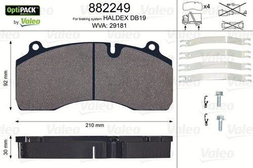 Juego de pastillas de freno VALEO 882249 210mm 92mm