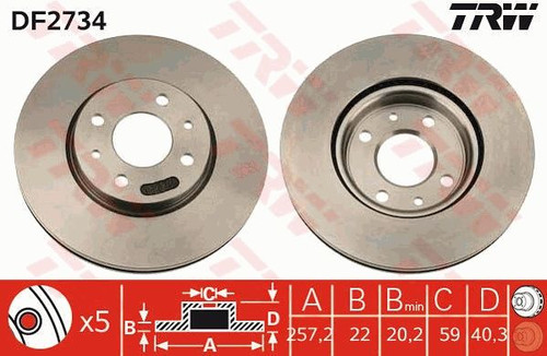 Disco de freno TRW DF2734 257mm 22mm