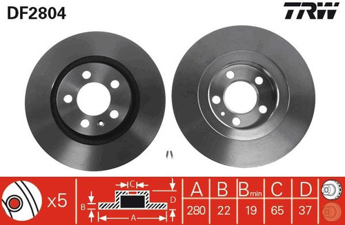 Disco de freno TRW DF2804 280mm 22mm