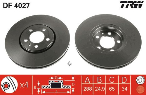 Disco de freno TRW DF4027 288mm 25mm