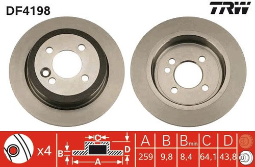 Disco de freno TRW DF4198 259mm 9,8mm