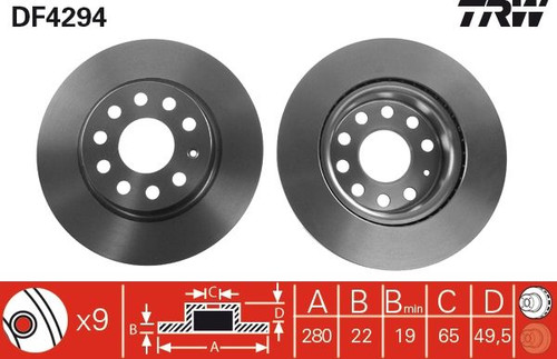 Disco de freno TRW DF4294 280mm 22mm