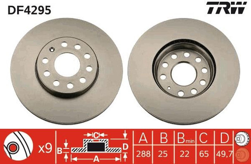Disco de freno TRW DF4295 288mm 25mm