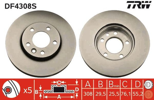 Disco de freno TRW DF4308S 308mm 29,5mm