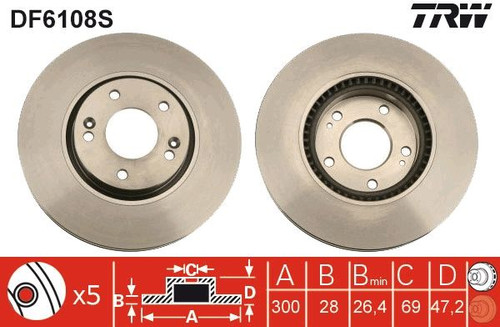 Disco de freno TRW DF6108S 300mm 28mm