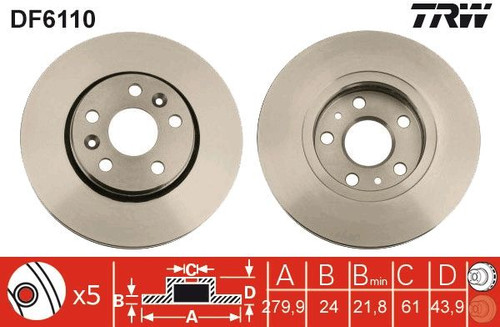 Disco de freno TRW DF6110 280mm 24mm