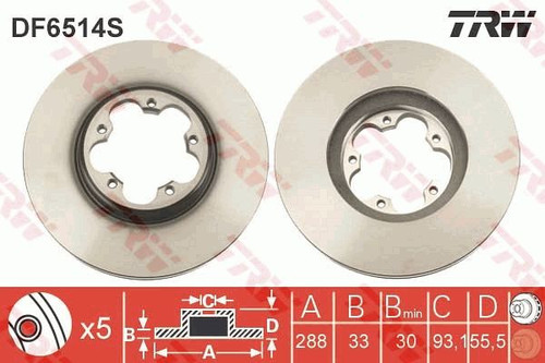 Disco de freno TRW DF6514S 288mm 93,1mm