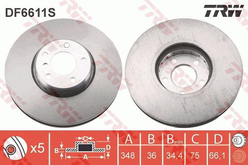 Disco de freno TRW DF6611S 348mm 75mm