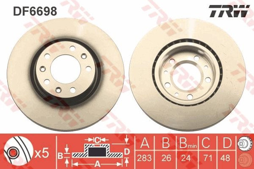 Disco de freno TRW DF6698 283mm 71mm
