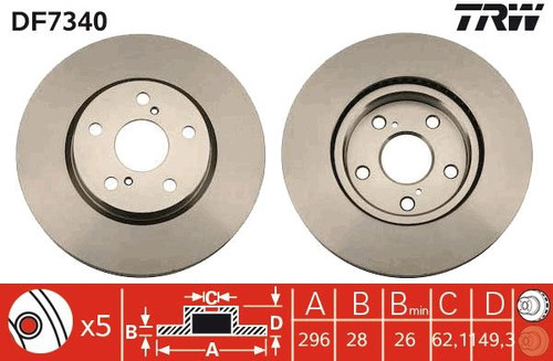 Disco de freno TRW DF7340 28mm 296mm