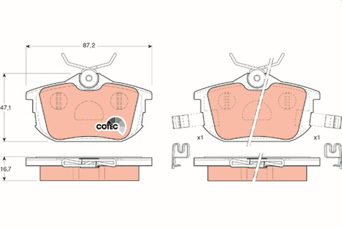 Juego de pastillas de freno TRW GDB1314 87,2mm 47,1mm