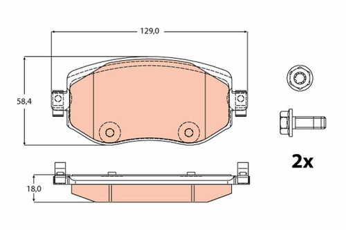 Juego de pastillas de freno TRW GDB2175 129mm 58,4mm