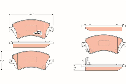 Juego de pastillas de freno TRW GDB3288 131,7mm 57,4mm