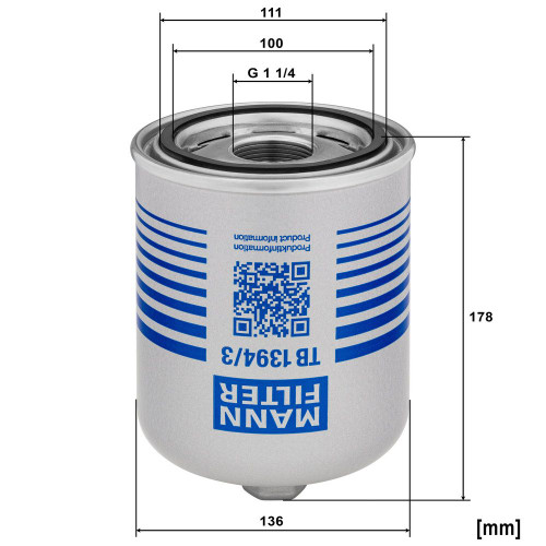Cartucho del secador de aire, sistema de aire comprimido MANN-FILTER TB 1394/3 x 178mm 136mm