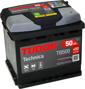 Batería Tudor TB500 vista frontal en perspectiva