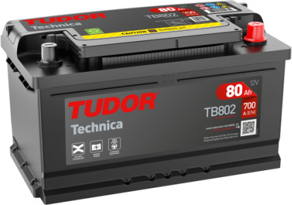 Batería Tudor TB802 vista frontal en perspectiva