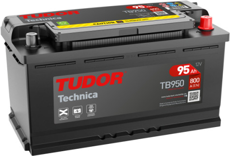 Batería Tudor TB950 en vista frontal elevada