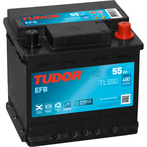 Batería de arranque Tudor TL550 en perspectiva