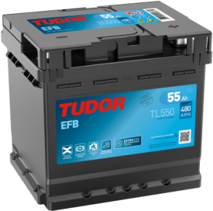 Vista frontal y superior de batería Tudor TL550