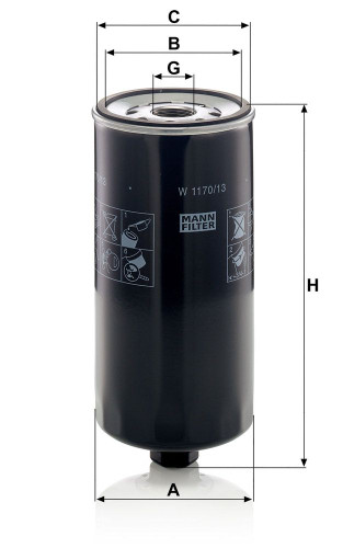 Filtro de aceite MANN-FILTER W 1170/13 240mm 108mm