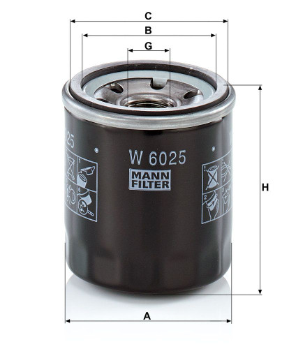 Filtro de aceite MANN-FILTER W 6025 75mm 66mm