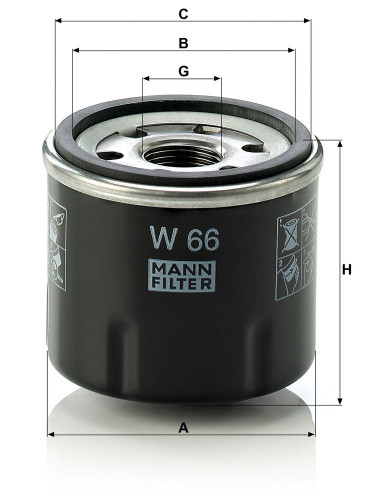 Filtro de aceite MANN-FILTER W 66 60mm 66mm