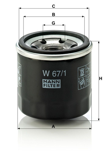 Medidas del filtro de aceite W 67/1