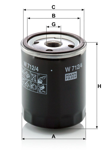 Filtro, sistema hidráulico operador MANN-FILTER W 712/4 93mm 76mm