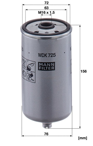 Filtro combustible MANN-FILTER WDK 725 156mm 76mm