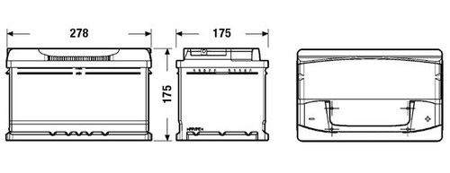 Esquema técnico con vistas de la batería