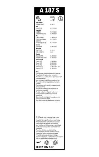 Limpiaparabrisas BOSCH 3 397 007 187 600mm 450mm