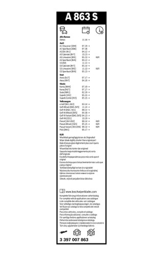 Limpiaparabrisas BOSCH 3 397 007 863 650mm 450mm