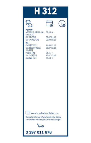 Limpiaparabrisas BOSCH 3 397 011 678 300mm