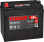 Batería Tudor TB455 vista frontal con bornes
