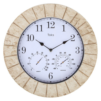 Lily's Home 14-Inch Faux-Slate Indoor or Outdoor Wall Clock with Thermometer and Hygrometer (Travertine)