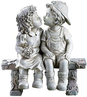 Lily's Home First Kiss Resin Garden Statue, Little Girl and Boy Kissing Yard Miniature Figurine, 9 Inch