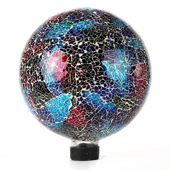 Lily's Home Colorful Mosaic Glass Gazing Ball, Designed with a Stunning Holographic Crackle Mosaic Pattern to Bring Color and Reflection to Any Home and Garden, Purple, Blue and Green (10" Diameter)